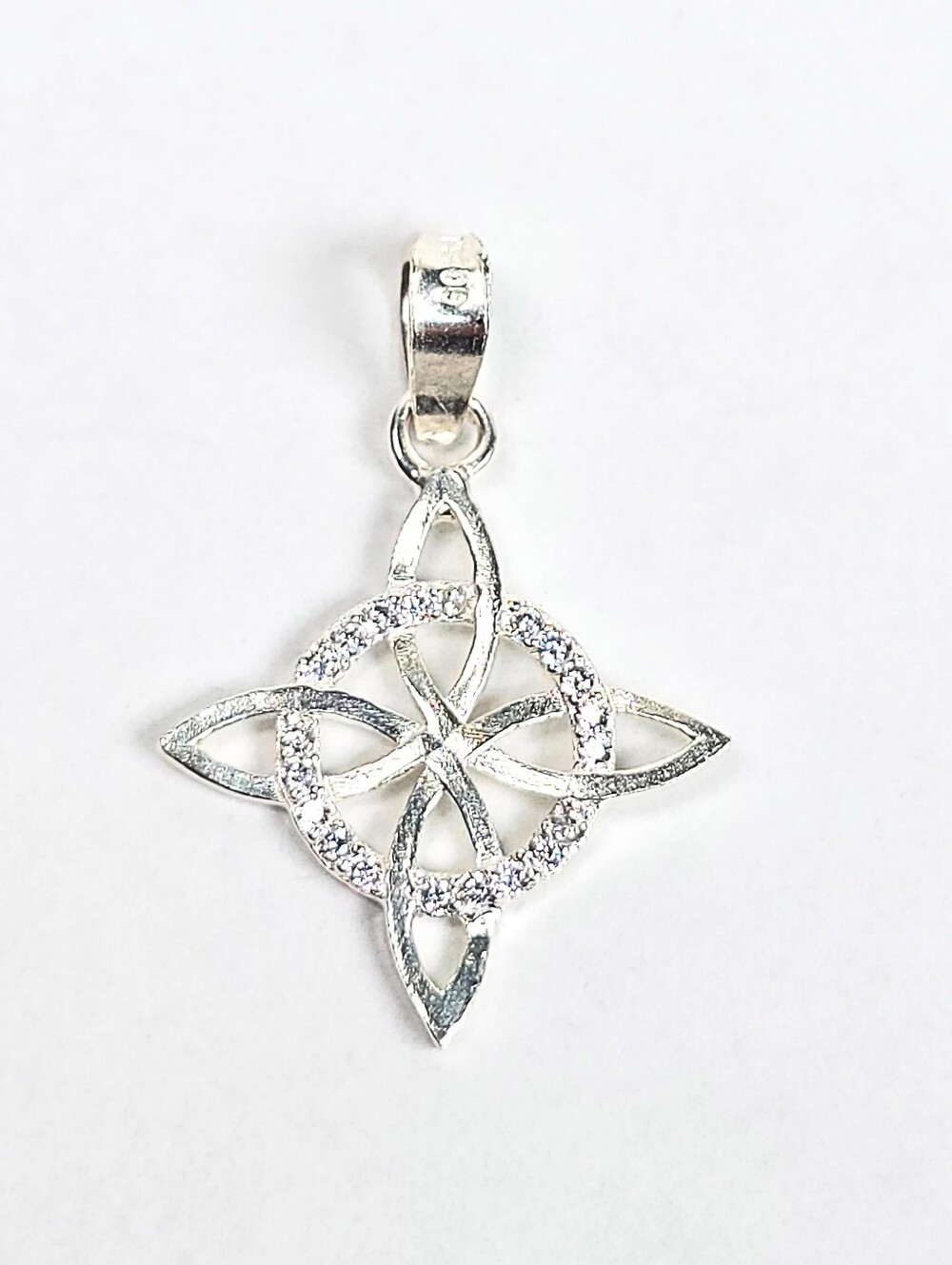 Witch Knot Celtic Pendant Charm CZ 925 Sterling Silver Protection Symbol 17mm